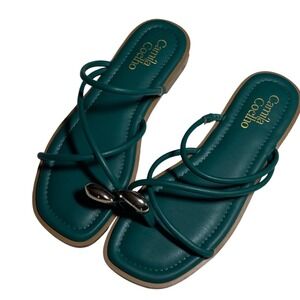 Camila Coelho Green Square Toe Thong Sandals Strappy Slides Size 7M